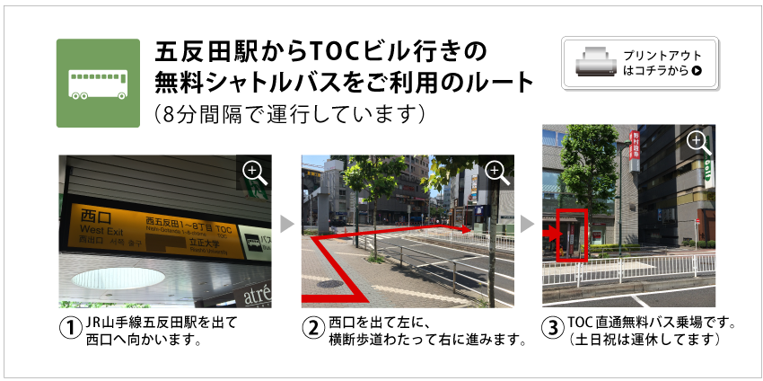 五反田駅からTOCビル行きの無料シャトルバスをご利用のルート